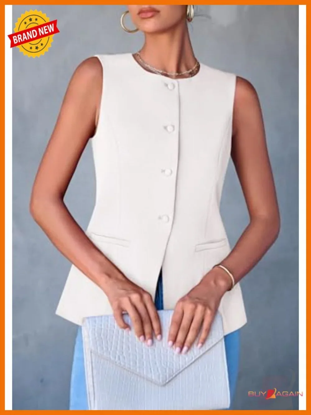 Women Sleeveless Suit Vest Blazer Button Down Work Tops Office Business Casual - Picture 5 of 6